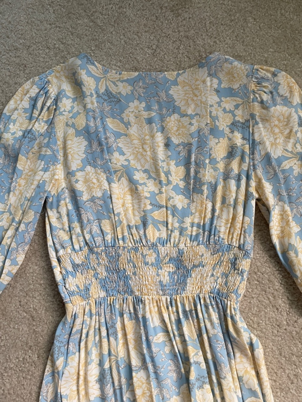 Zara Blue & Yellow Pastel Floral Button Front Midi Dress Cottagecore S - Picture 7 of 7